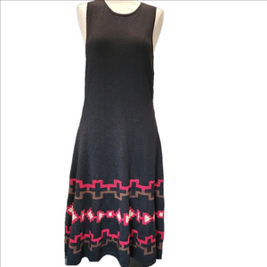 LAUREN RALPH LAUREN Black Sleeveless Knit Dress with Red and Cream Pattern